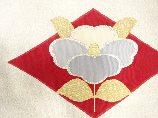 アンティーク　綴れ　菱に椿模様織り出し名古屋帯